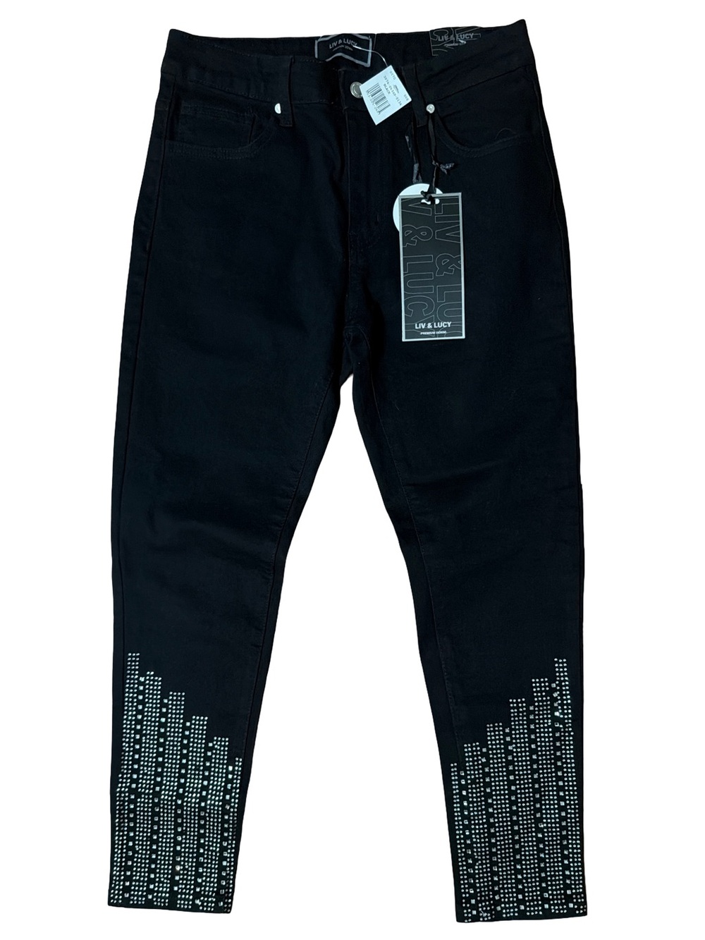 Liv & Lucy Women’s Black Push Up Jeans with Studded Hem-Size 7